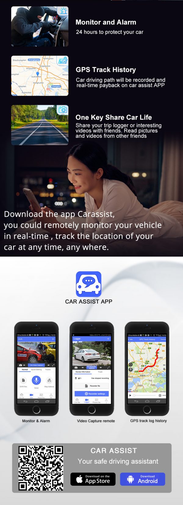 car assist mobile APP of car dashcam